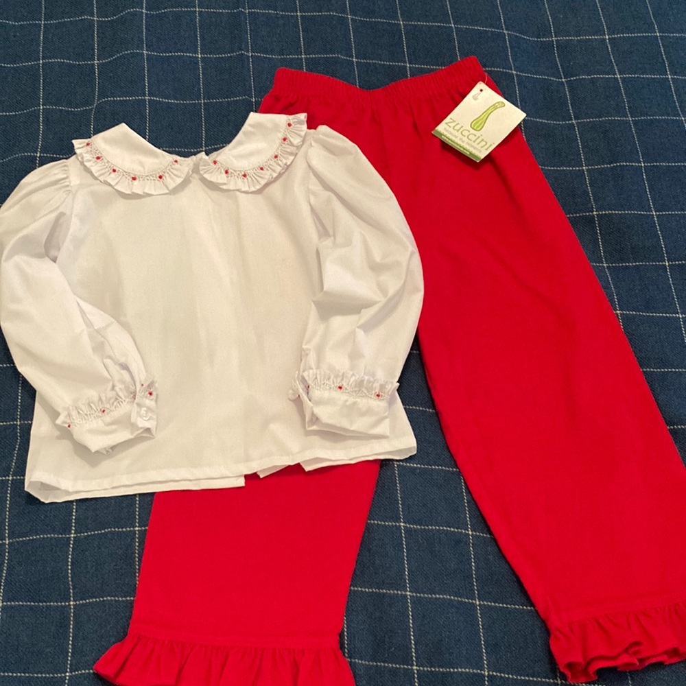 Zuccini red and white ruffle pant set NWT